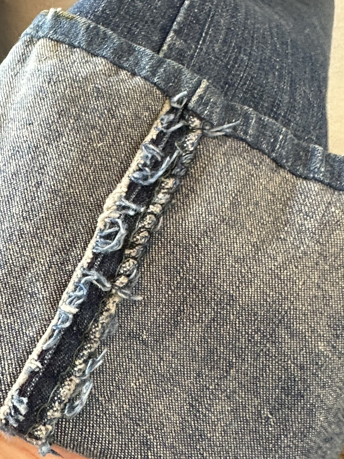 Vintage 70s Womens Thrashed Denim Flare Jeans Trouser Talon Pleated 32 x 28