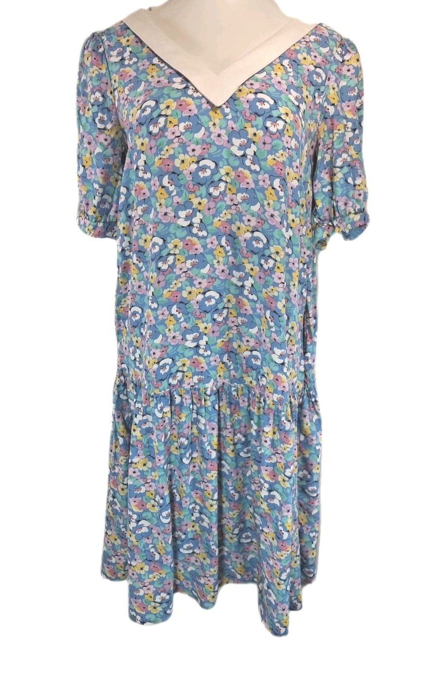 VTG 80s Womens Dress Sz 8 Floral Dropped Waist Belle France USA Jane Schaffhause