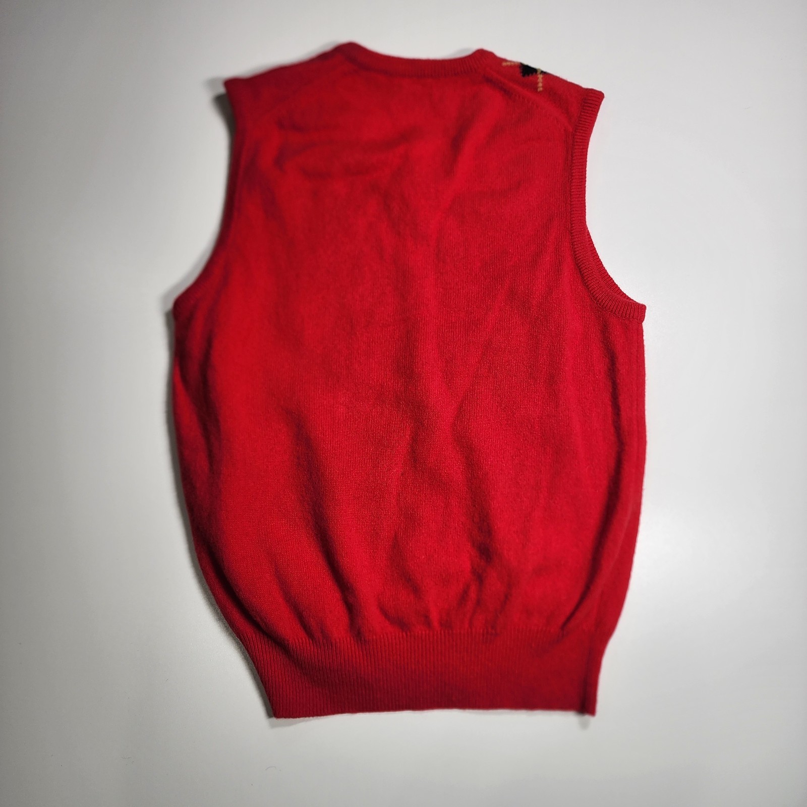 VTG Snowflakes 100% Lambswool Sweater Vest Red Argyle Geometric 42 Fits Small