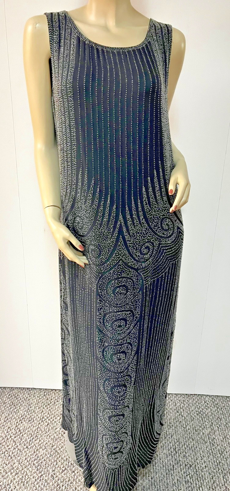 Vintage J Peterman 1920s Style Art Deco Beaded Silk Fever Dress Size 8 Bust 36-7
