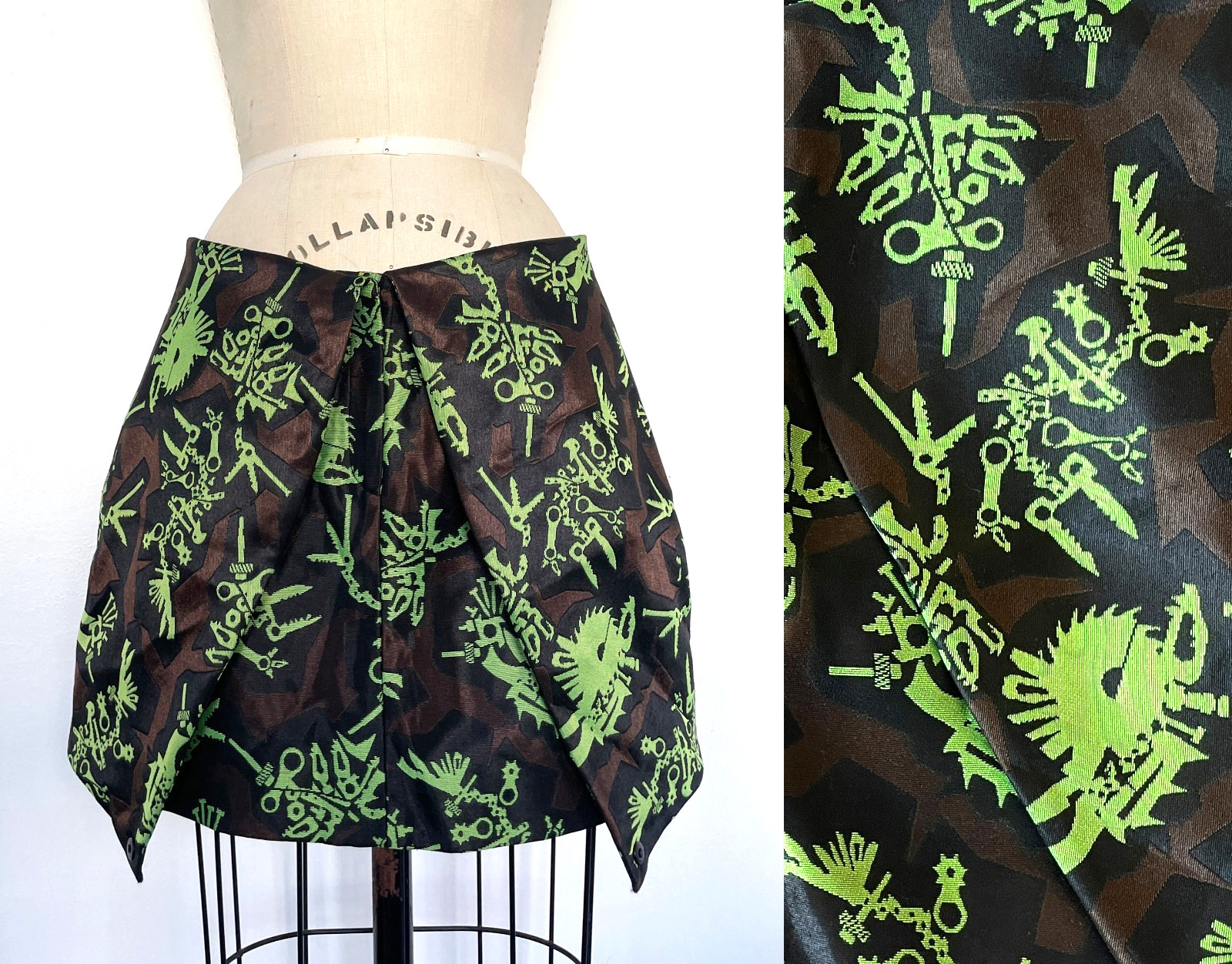 NWOT Kenzo Jacquard Structured Lime Camo Print Mini Skirt Size S | M Sportif Y2K