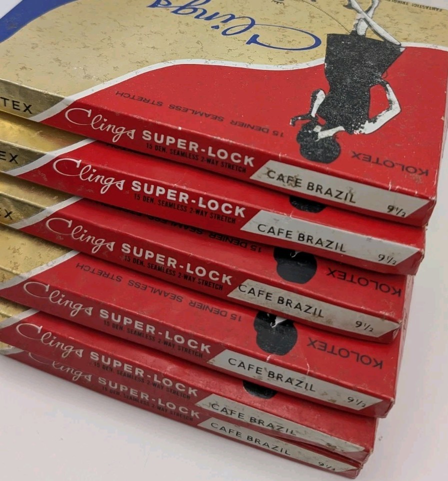 6× Kolotex Clings Super-Lock Tights NOS 15 Denier Café Brazil Vintage Lot