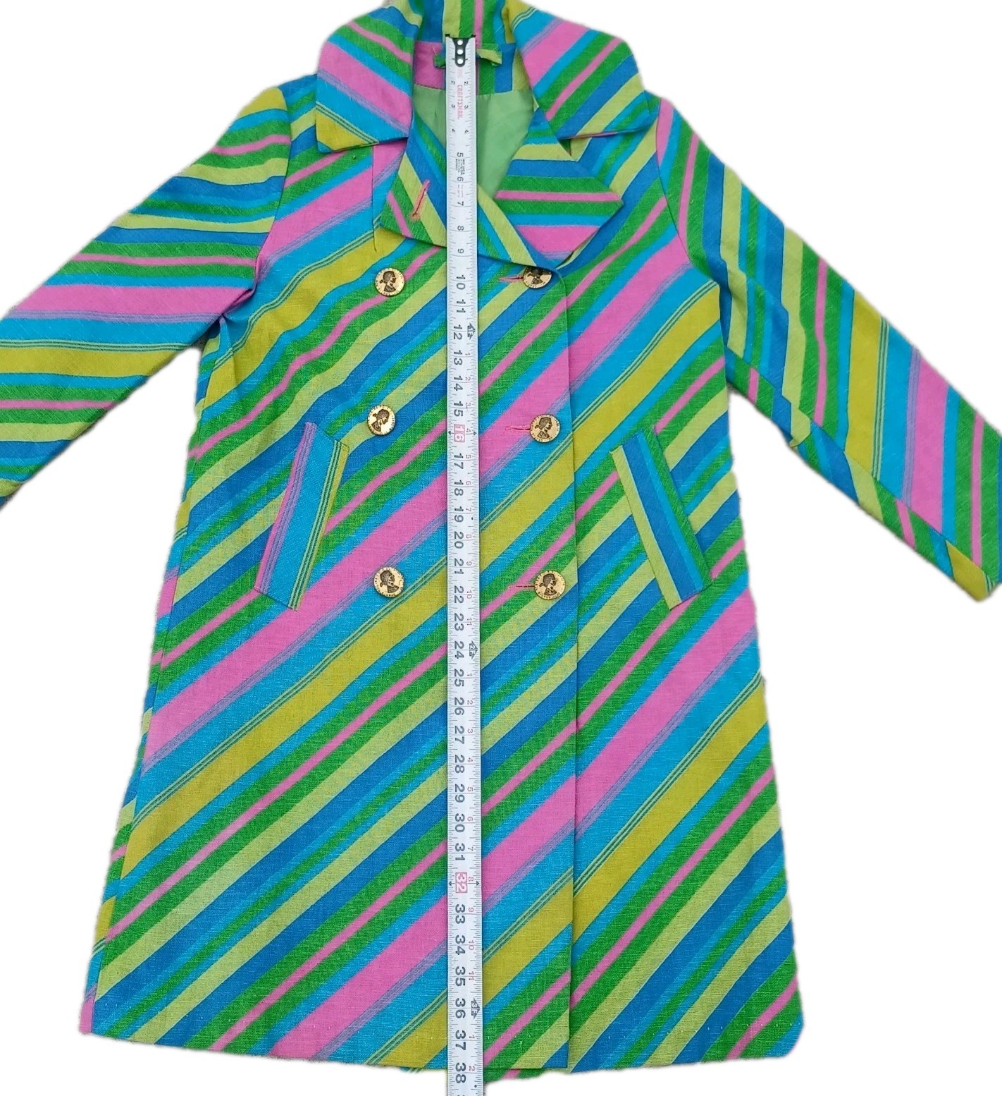 VTG 1960s Mod MCM Psychedelic Stripe jacket Coat ILGWU Union Made trench SZ S/M