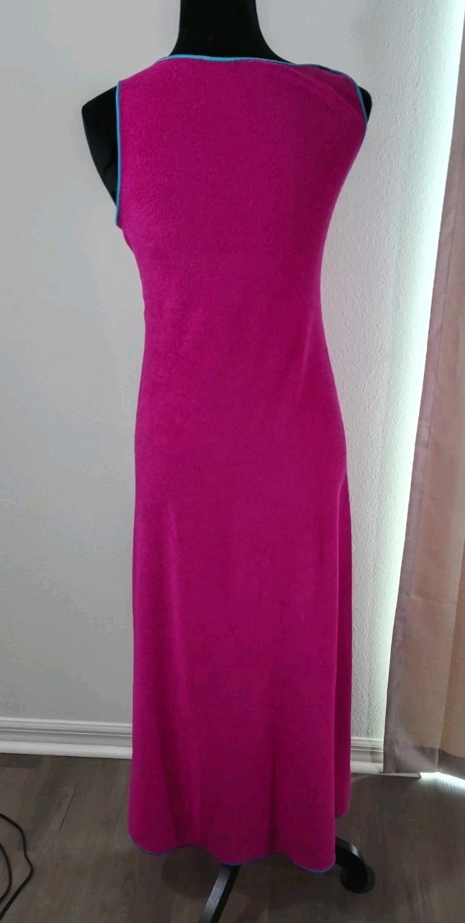 Vintage Dutchess Terry Cloth 60s Gown Hot Pink Sm Teal TrimMaxi Stretch Bodycon