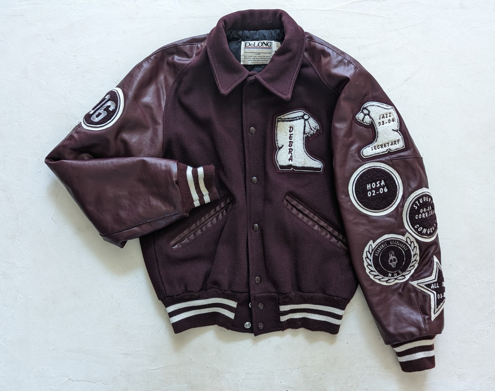 DeLONG Planoettes PSHS Varsity Jacket Maroon Wool Small Plano Senior High School
