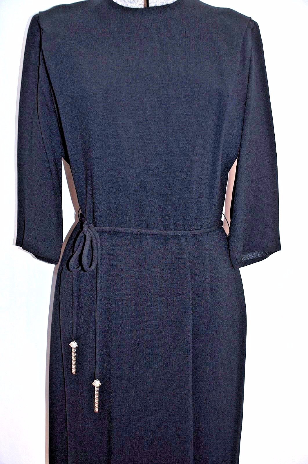 VTG 50&rsquo;s 60&rsquo;s Crepe Day Dress Evening Dress MED/LG Lined Metal Zipper Belt ILGWU