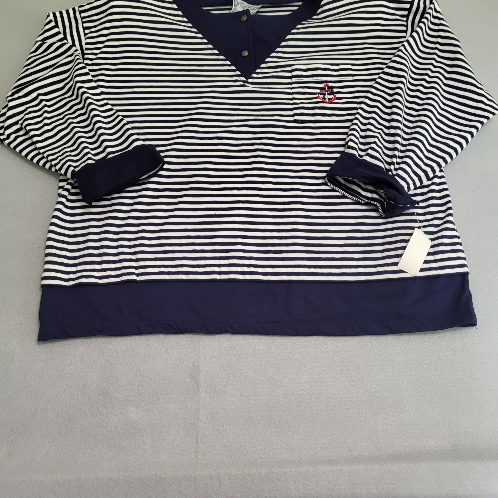 VTG Long Sleeve Striped Nautical Shirt Embroidered Anchor Women&rsquo;s 44/24W NOS