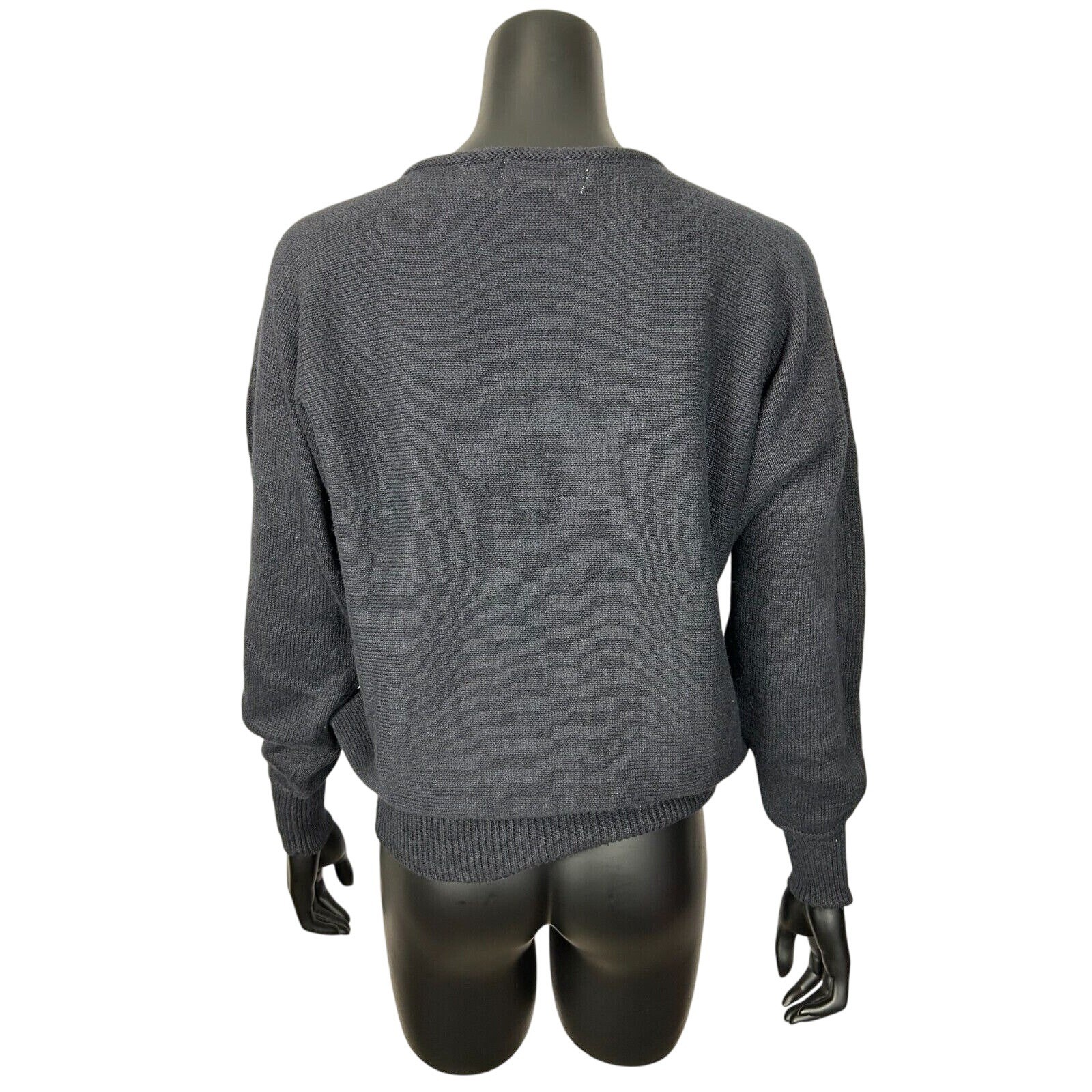 Andriano Black Sweater Patchwork Argyle Faux Leather Women&rsquo;s Small Vegan Vintage