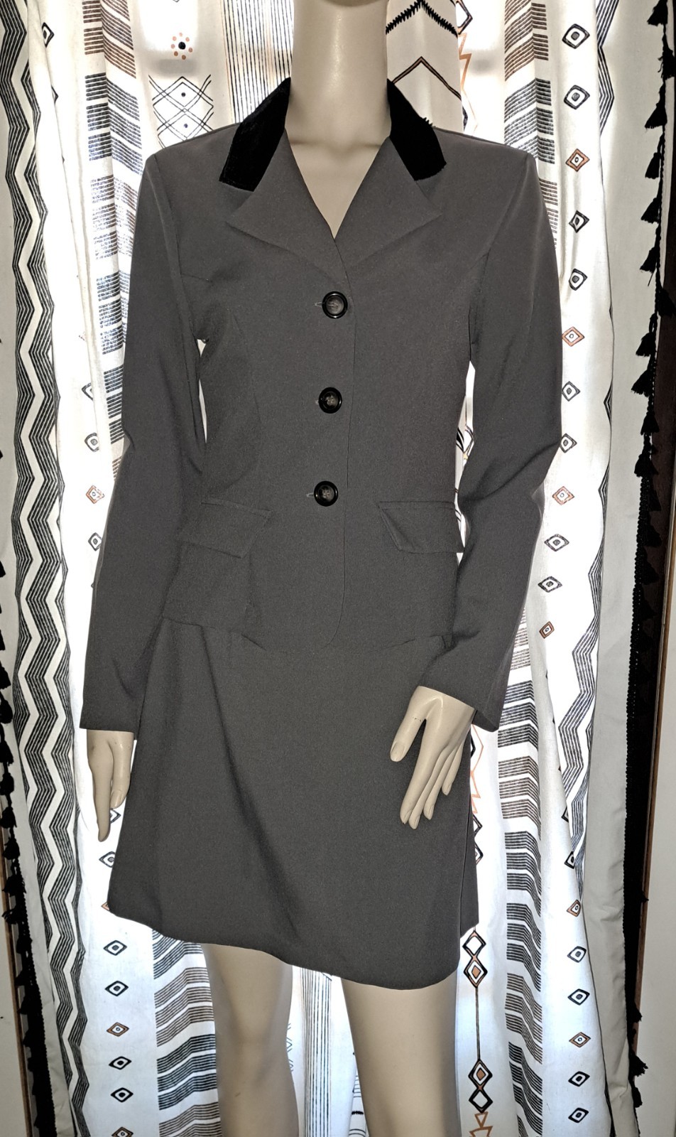 Vtg 90s Skirt Set B&rsquo; Time 5/6 Gray Long Sleeve Jacket Blazer Mini Skirt Office