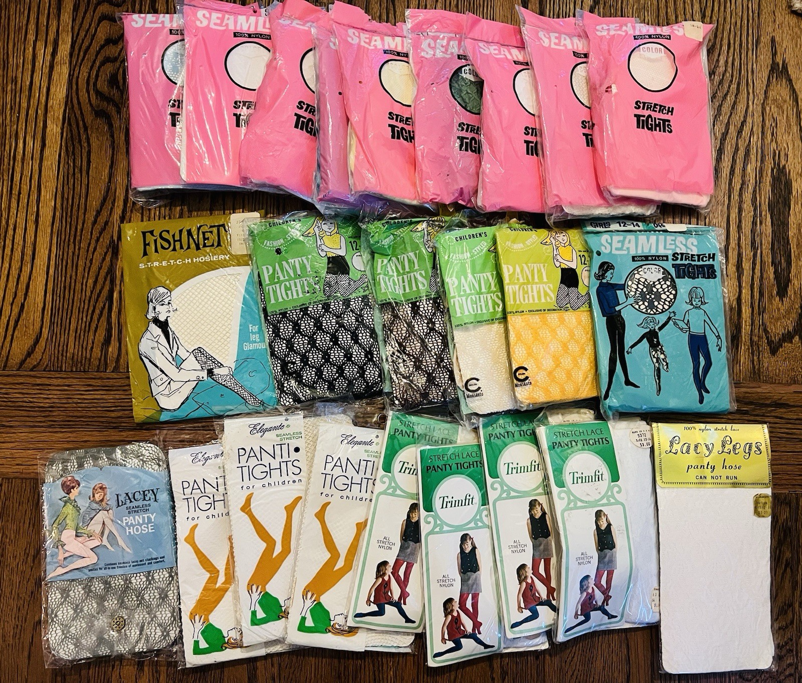 Vintage 1960&rsquo;s LOT 24 Lace Tights Stockings Juniors 12-14 Various Colors Brands
