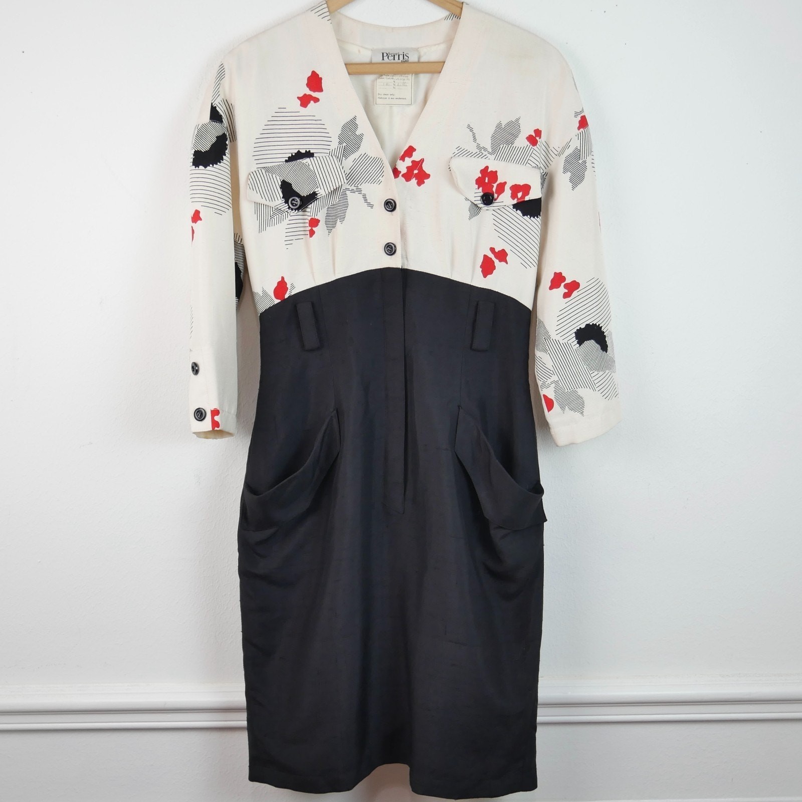 Vintage 80s Bernard Perris Silk Dress France Luxury Designer Cocktail Glam 10