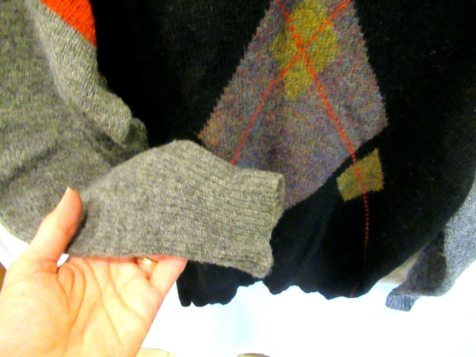 French Connection black gray and red sweater top, 40&Prime; chest, c. 1980s