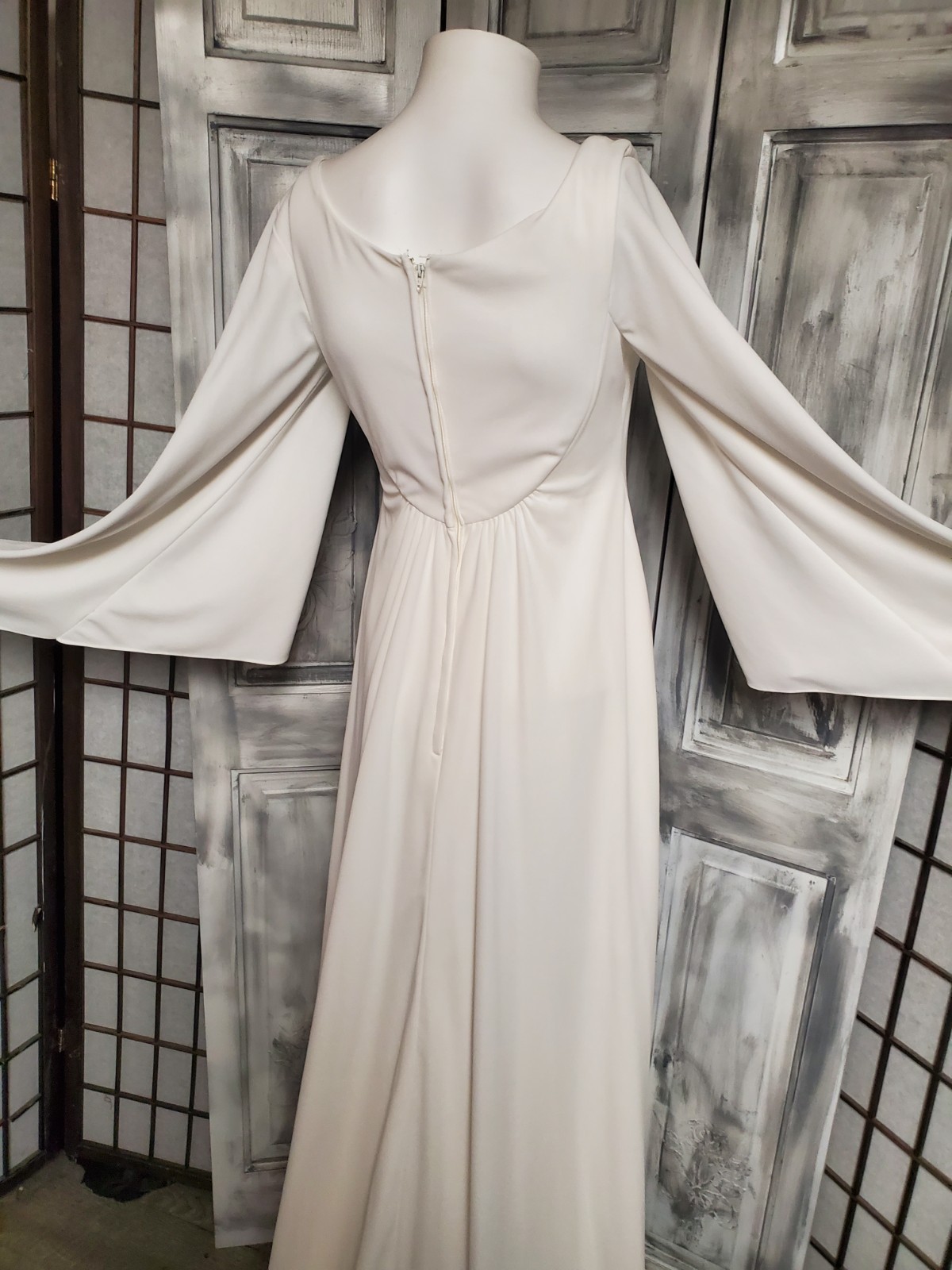 Vtg XS-S Wedding Dress 70s Full Angel Wing Sleeve boho medieval gothic Ooak gown