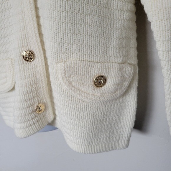 Full Fashioned Vintage Ivory Knit Cardigan Button Up 100% Virgin Acrylic Fibers