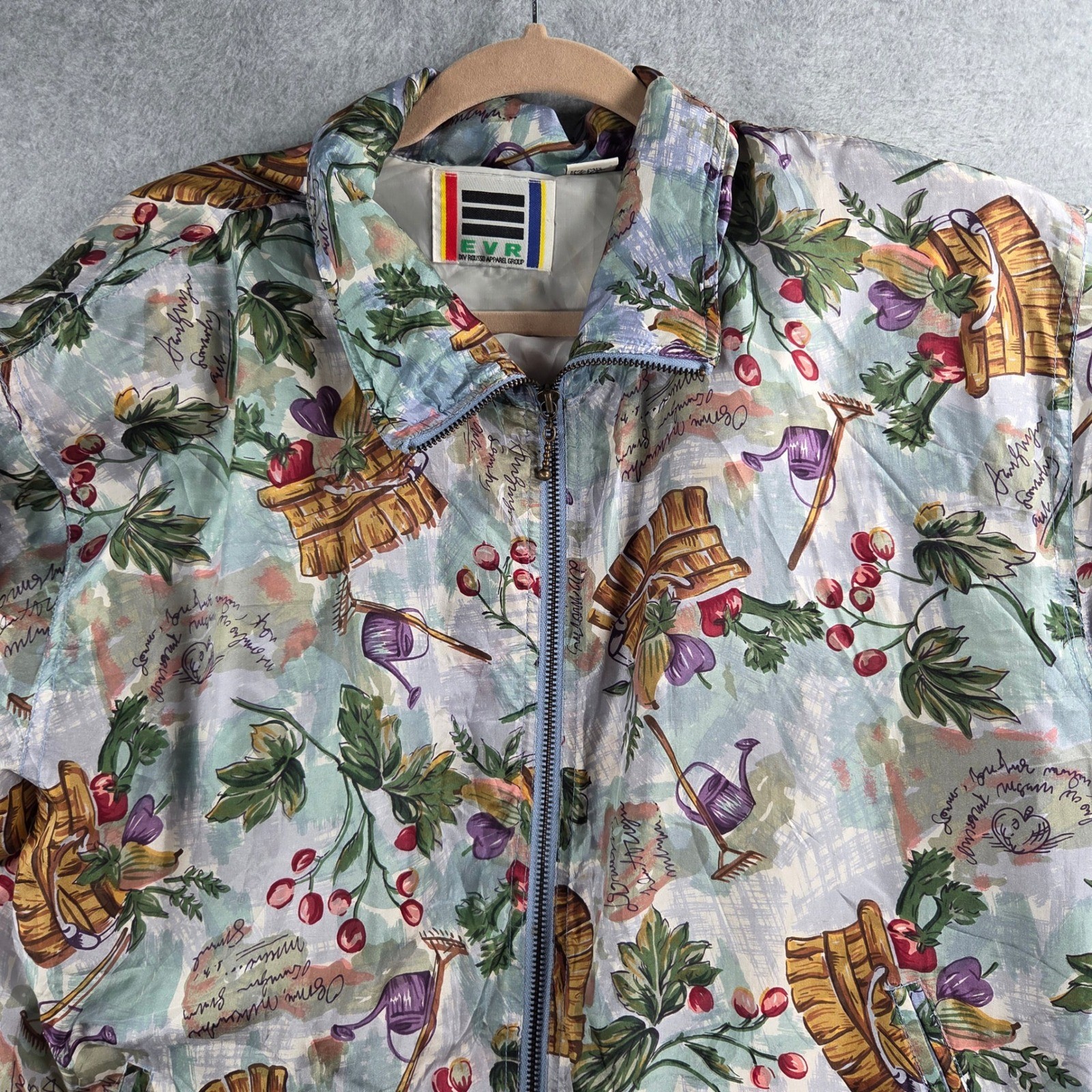 EVR Silk Bomber Jacket Womens Medium Multi-Color Vintage Garden Print Full Zip