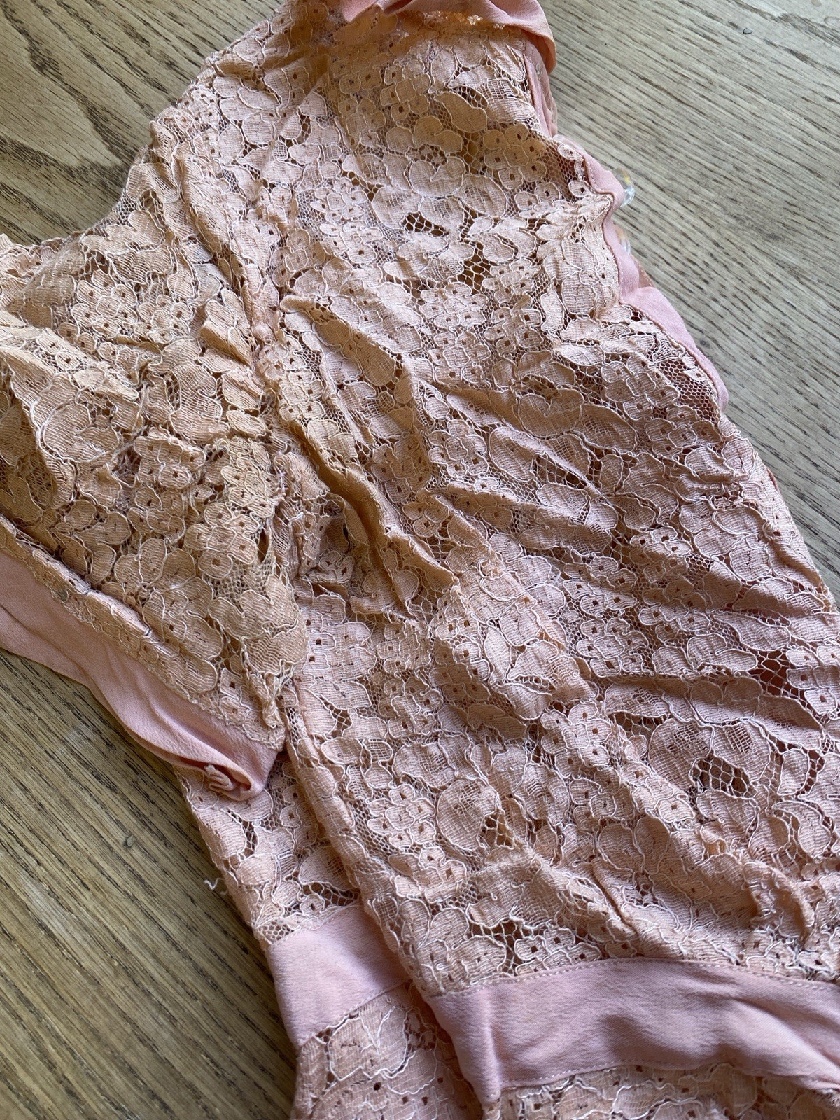 Vintage 20s 30s Lace XS Blouse Peach Handmade Antique
