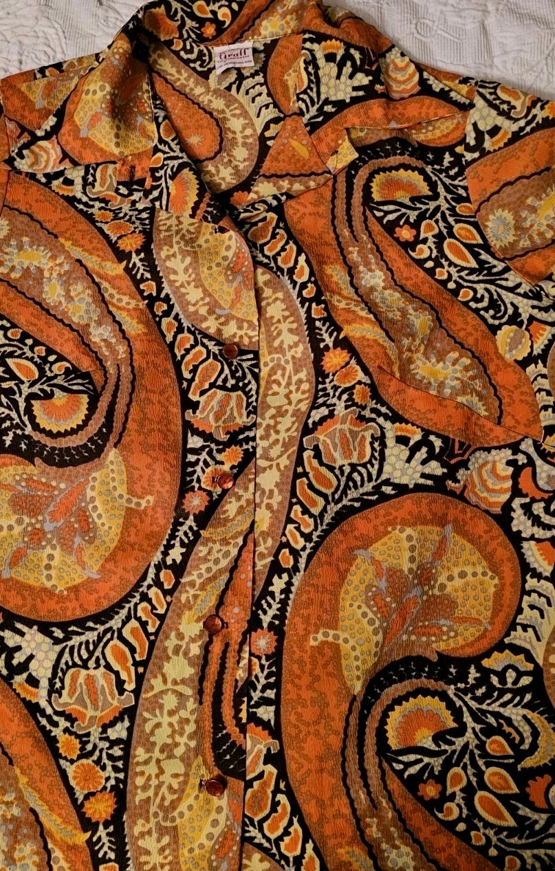 Vtg Graff Californiawear Psychedelic 60s 70s Mod Hippy Paisley Top M