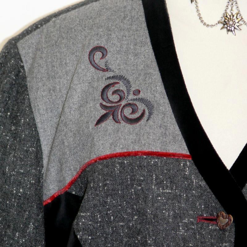 GRAY & BLACK / WOOL & VELVET Trim German Women Riding Dress Suit JACKET 46 16 L