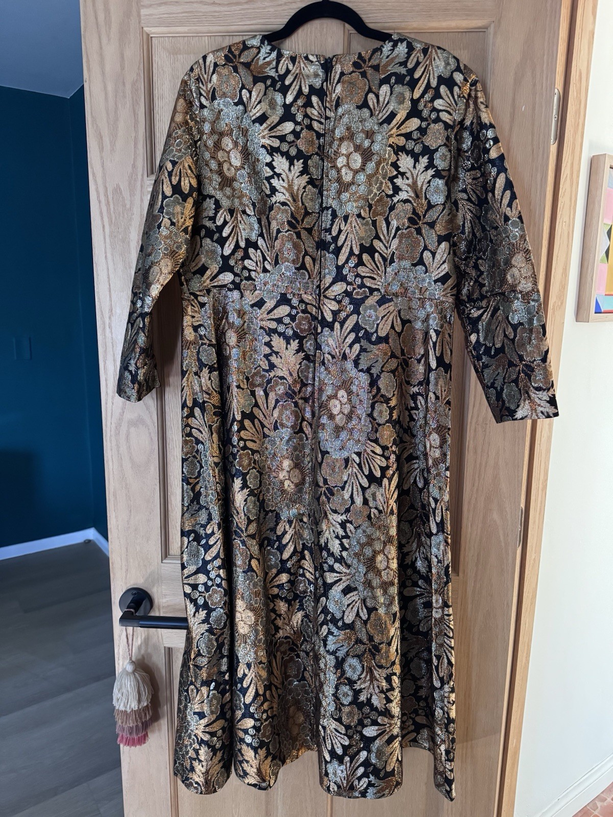 60’s Gold Metallic Textured Brocade Dress VTG Cocktail Midi – Medium