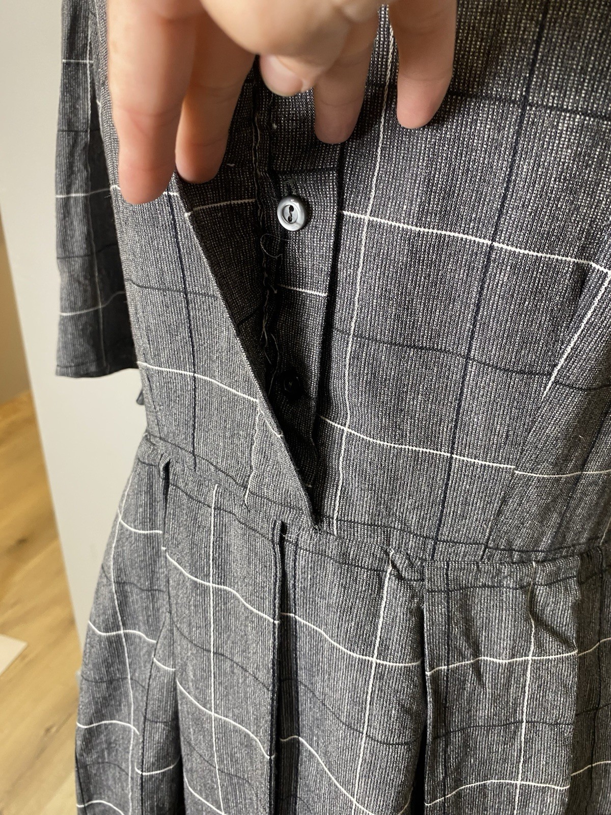 VTG 1950’s “Shirt Dress” Made In California Grey Pleated Skirt Waist-32