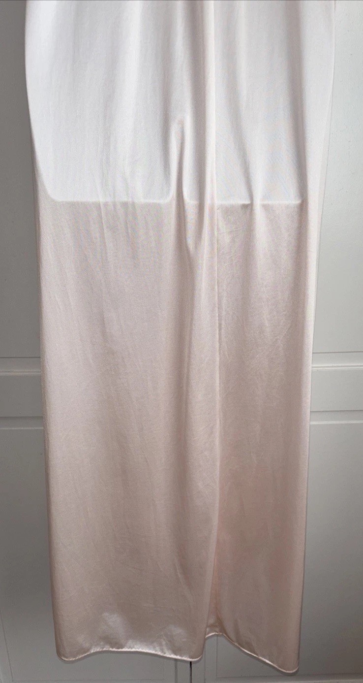 Vintage Miss Elaine Pink Long Nylon & Lace Slip Nightgown w/ Lace Small USA