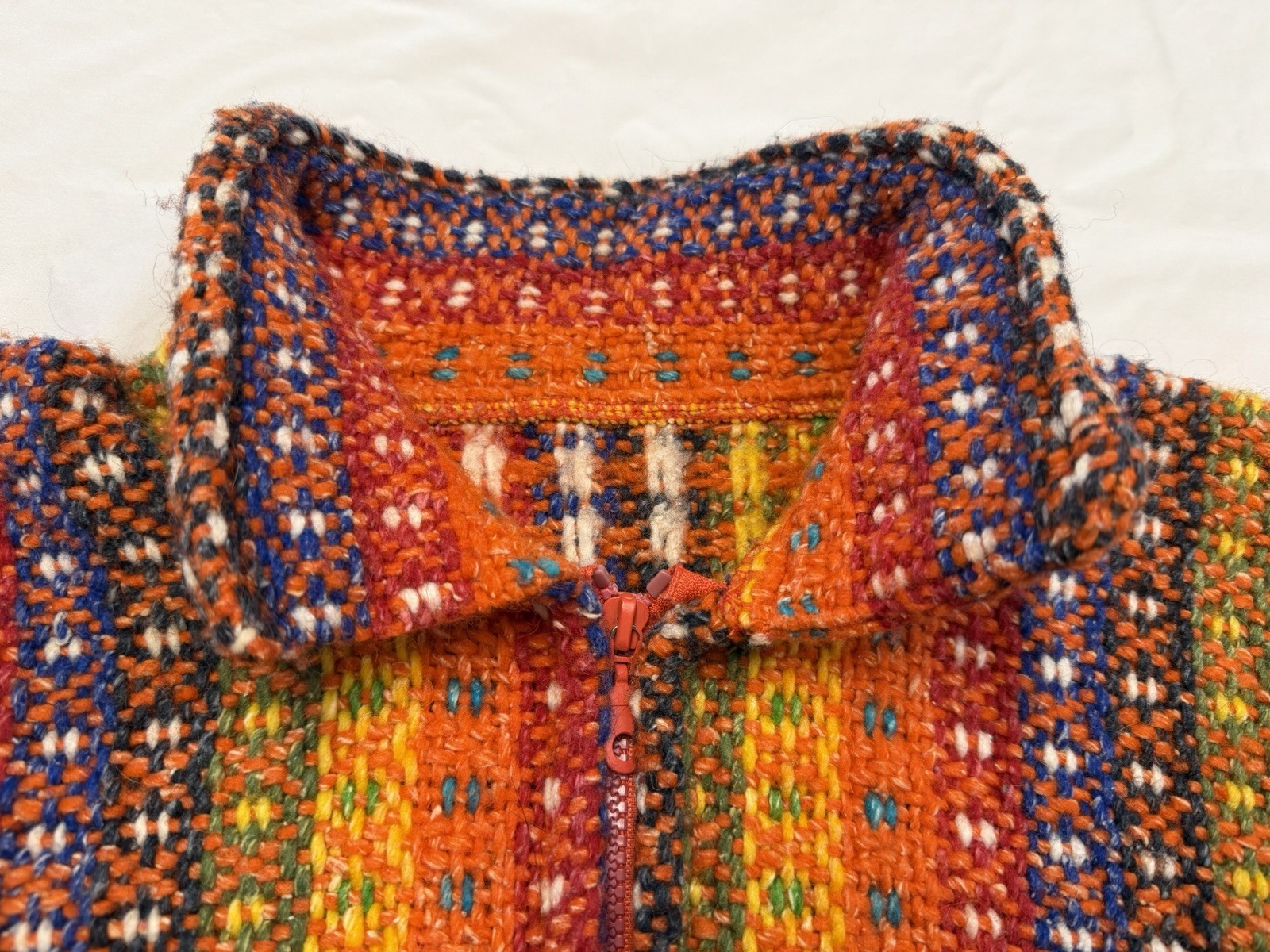 Ecuador Hand Knitted Full Zip Sweater Cardigan Handmade Rainbow Women’s SM / MED