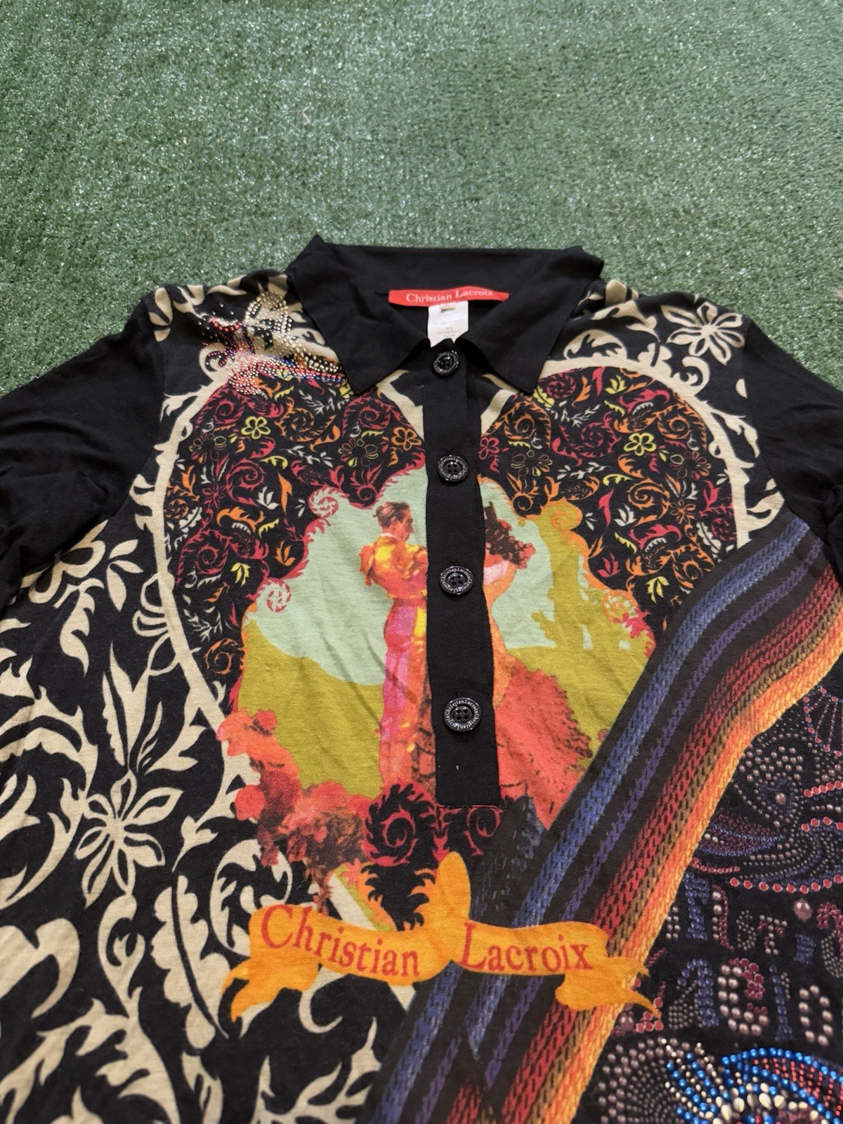 Rare Vintage Christian Lacroix Dancers Italy Collared Long Sleeve Blouse Sz L
