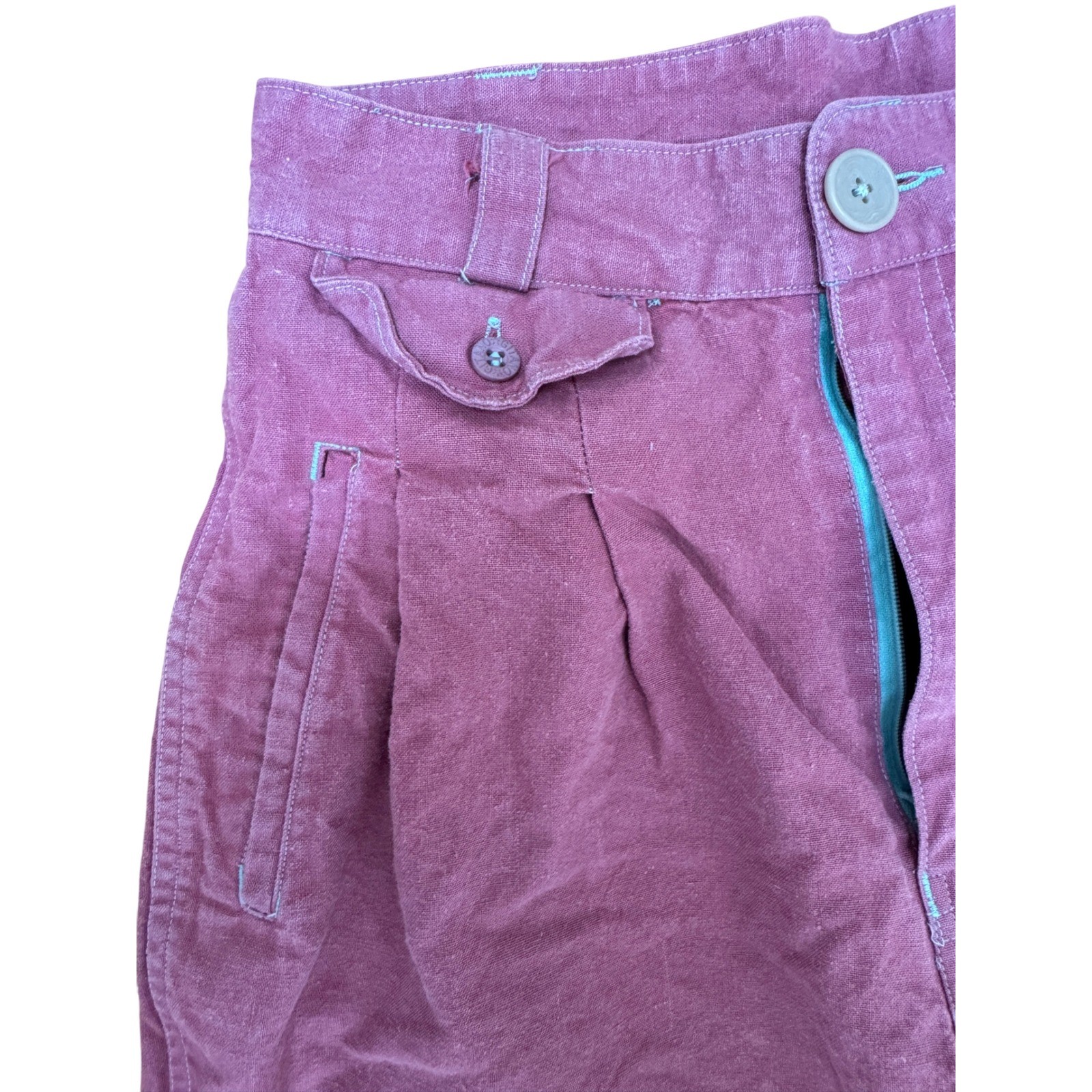 Vintage Gitano High Waisted Shorts Mauve Ramie Cotton Pleated Teal Zip Size 9/10