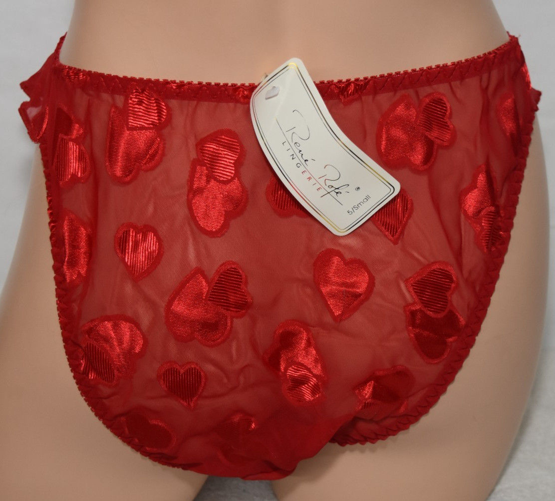 Vtg NWT Rene Rofe See Through Shiny Red Heart Panty Bikini Flutter Sz 5 Small