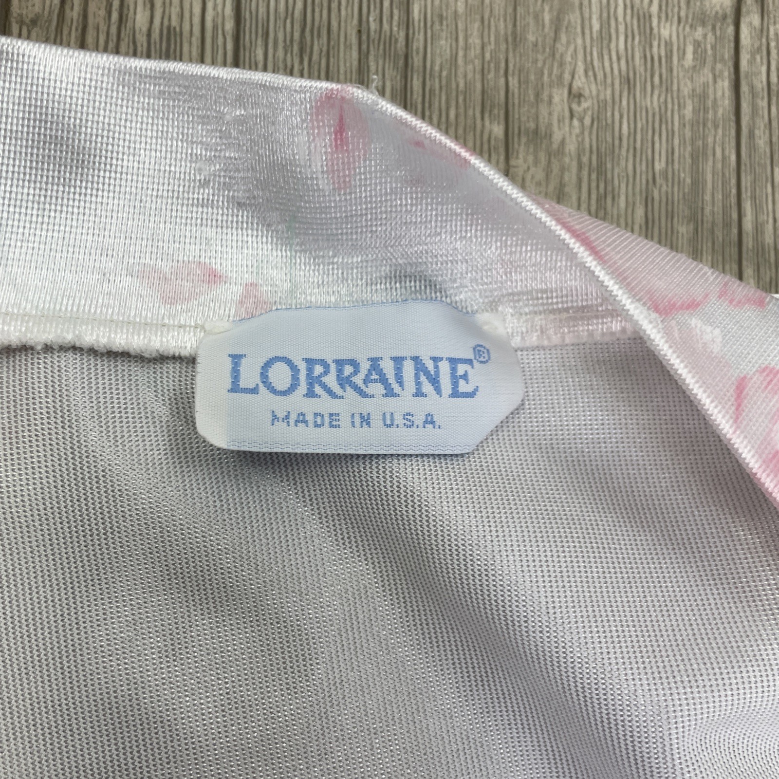 Vtg Lorraine White Satin Belted Long Robe Women&rsquo;s L Floral Print