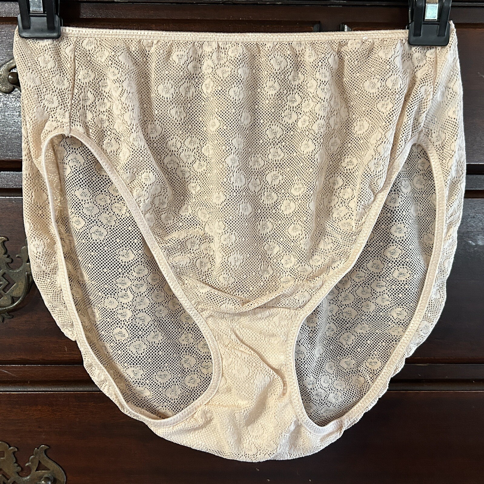 Vtg NWOT Vtg VANITY FAIR 13120 Sheer Geometric Lace Hi-Leg 8/46 Brief Panties