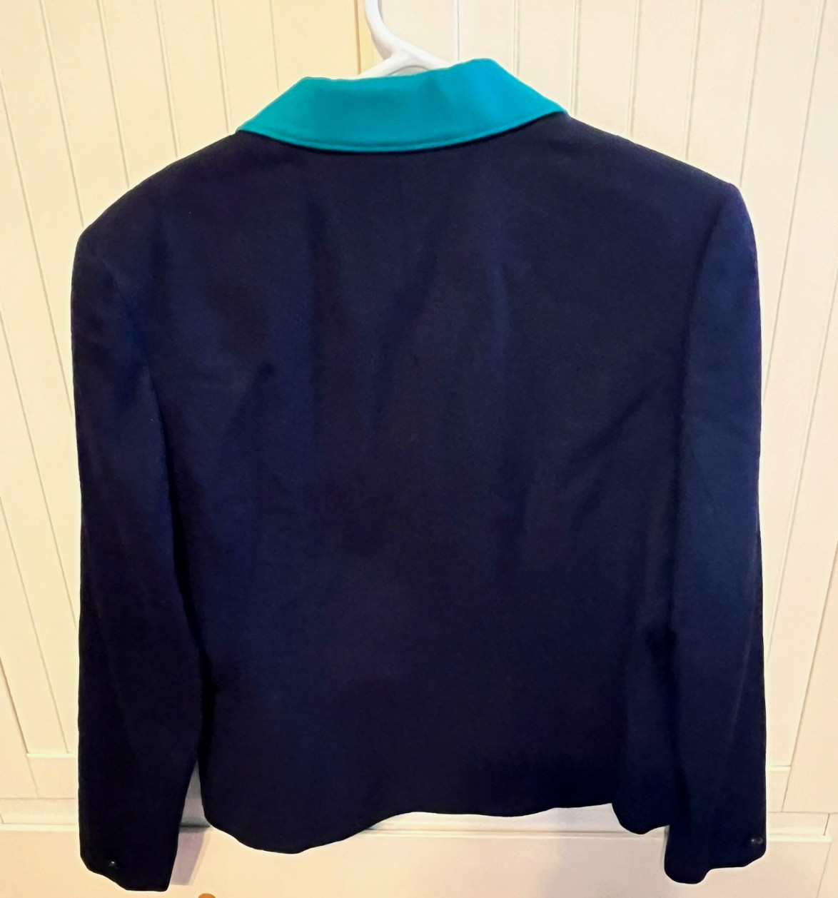 Vtg Miss Pendleton Virgin Wool Blazer Pleated Skirt Navy Turquoise Green Size 8