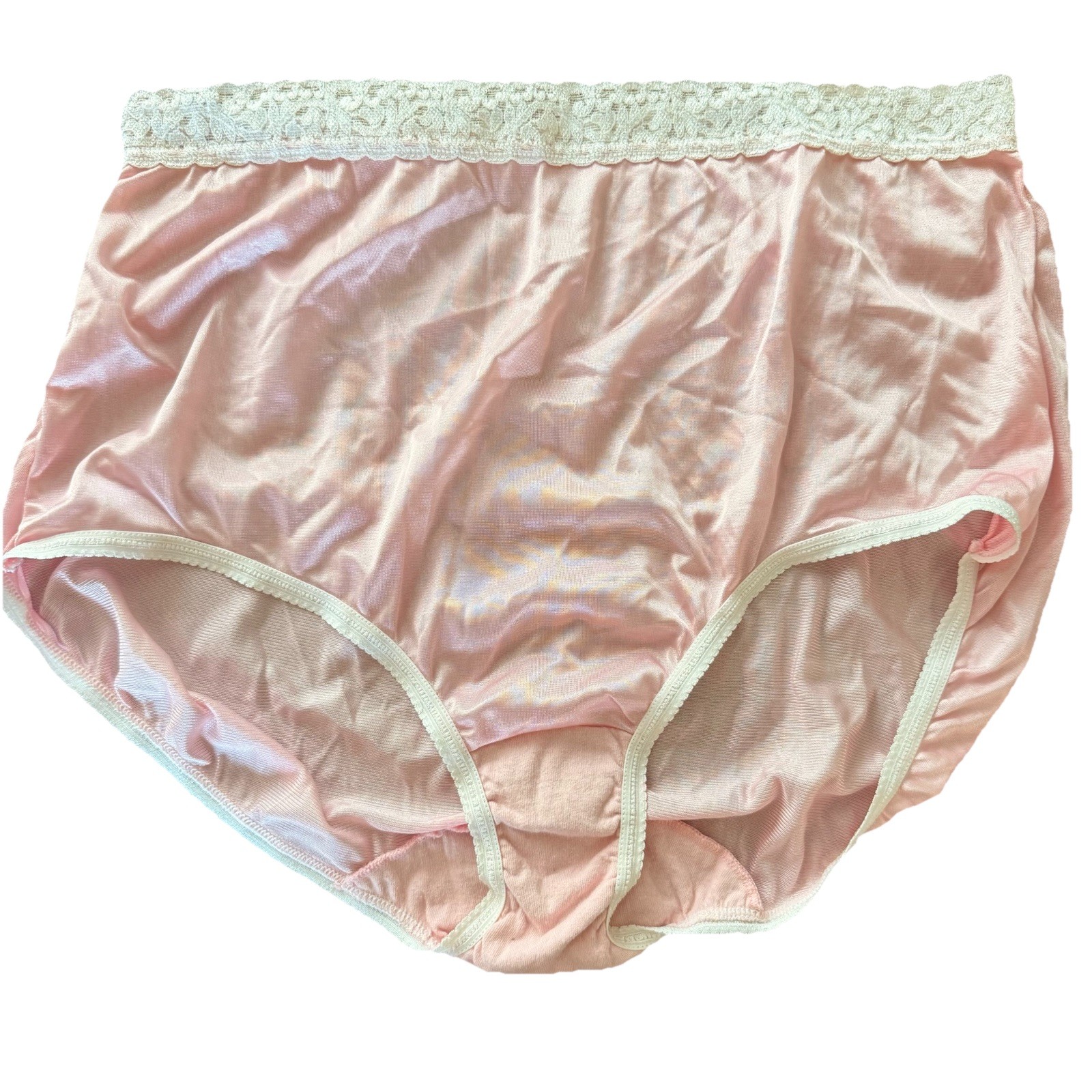 Vintage Fruit of the Loom Panties M/L 6/7 Pink Nylon Lace Mushroom Gusset Brief