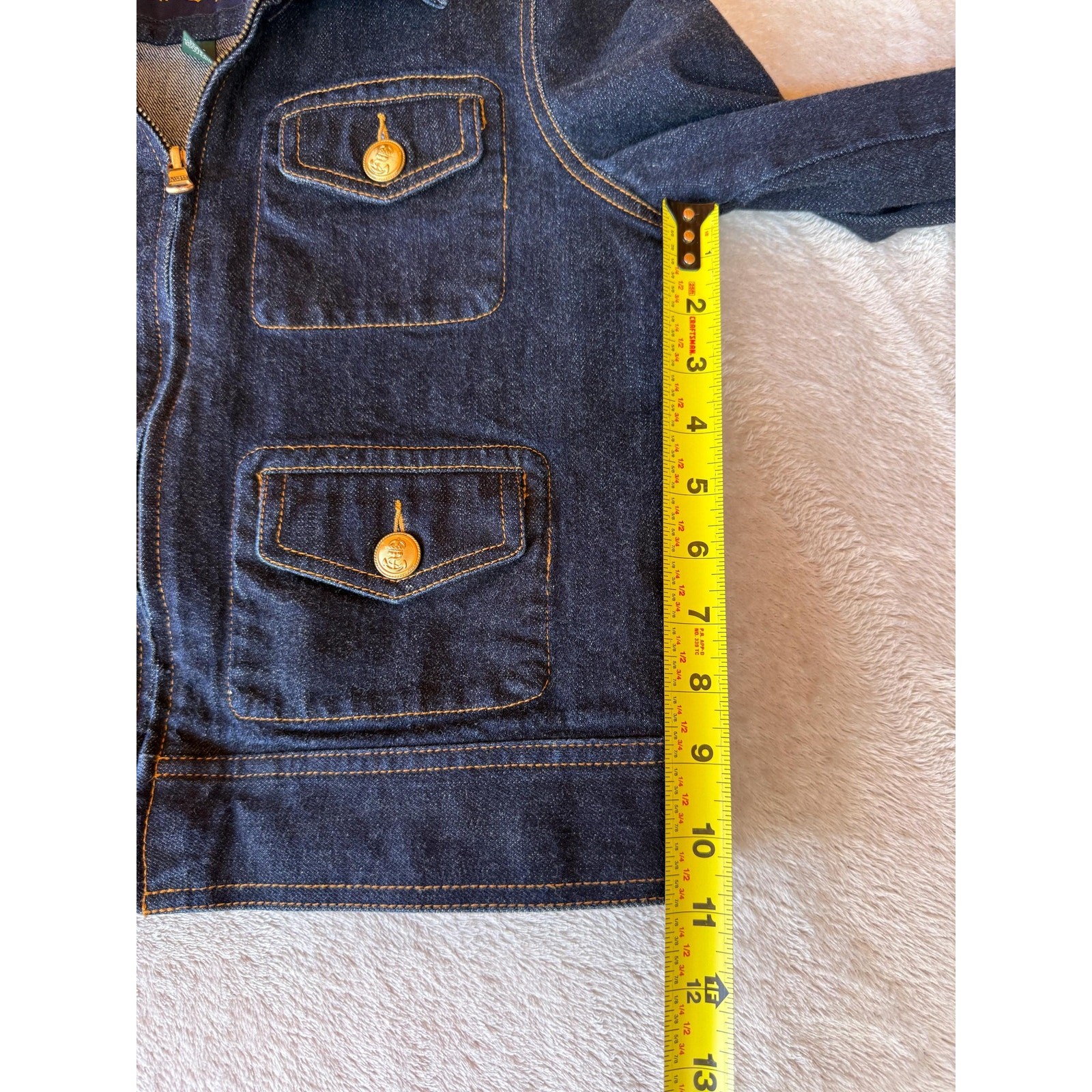 Vintage 2000s Ralph Lauren Denim Jacket & Skirt Set Gold Button Suit Petite