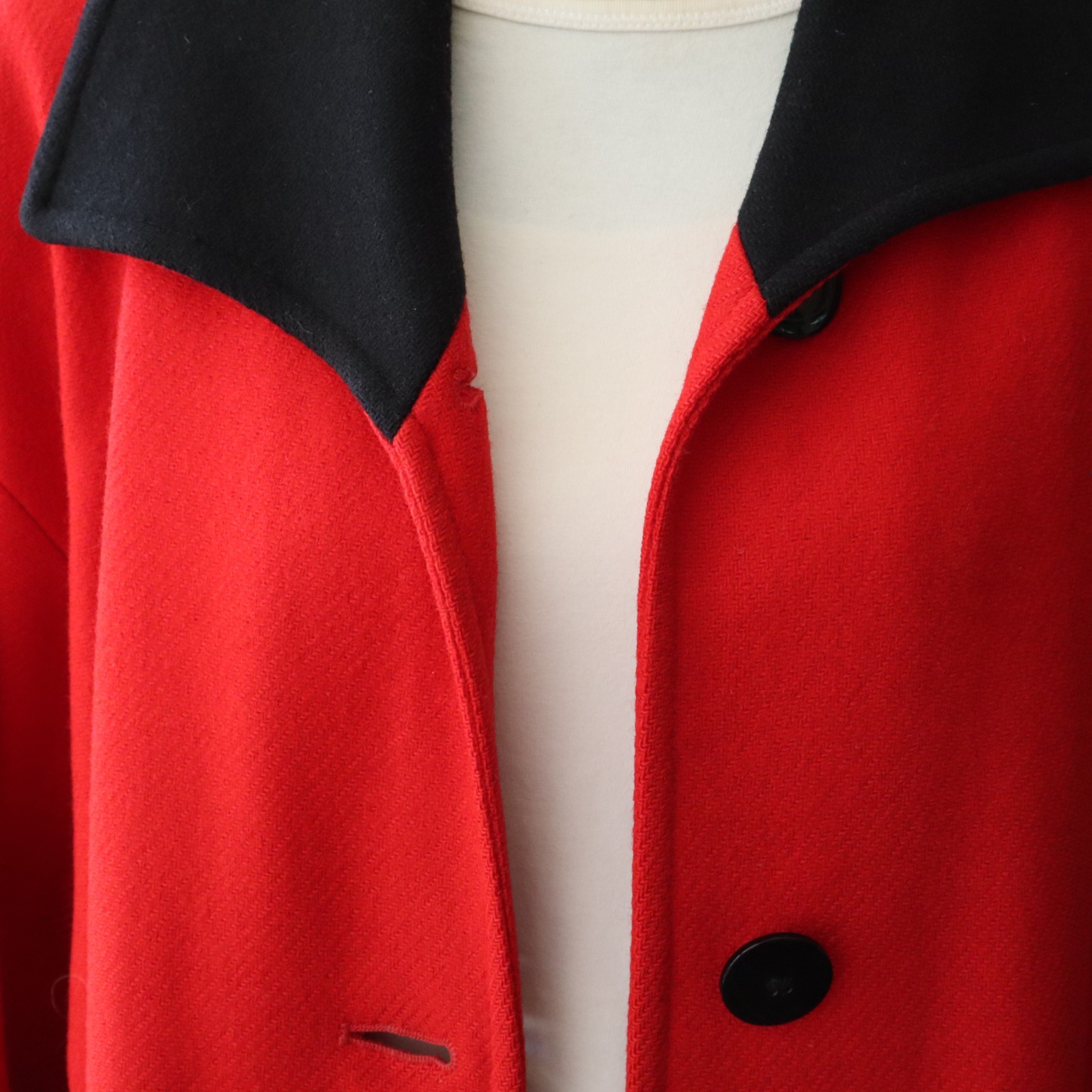 Vtg 1950s Virgin Wool Pendleton Mid Length Coat Red w Black Collar Sz Lg? USA!