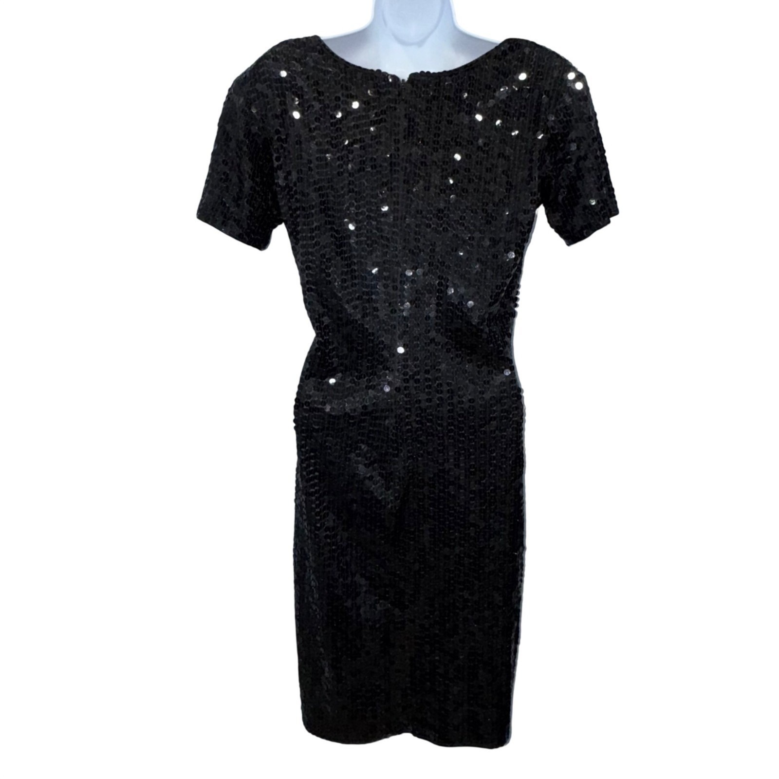 Vintage NEW Nite Line Black Sequin Square Neck Dress Cocktail Event LBD Size 12