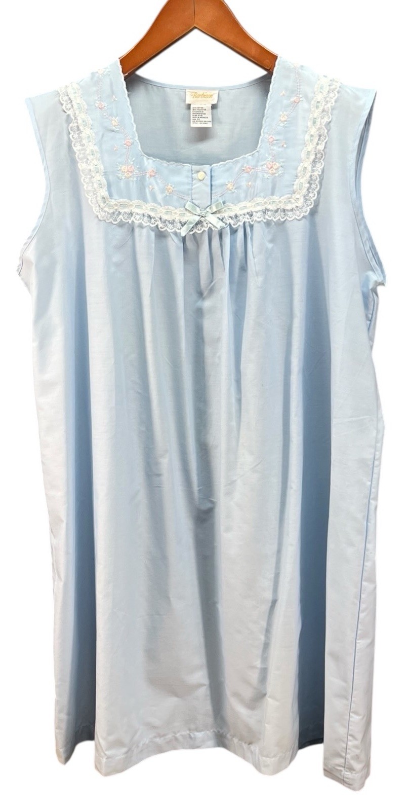 Vtg New old Stock Barbizon Nightgown Sz 2X Blue Woven 50/50 Sleeveless Cottage