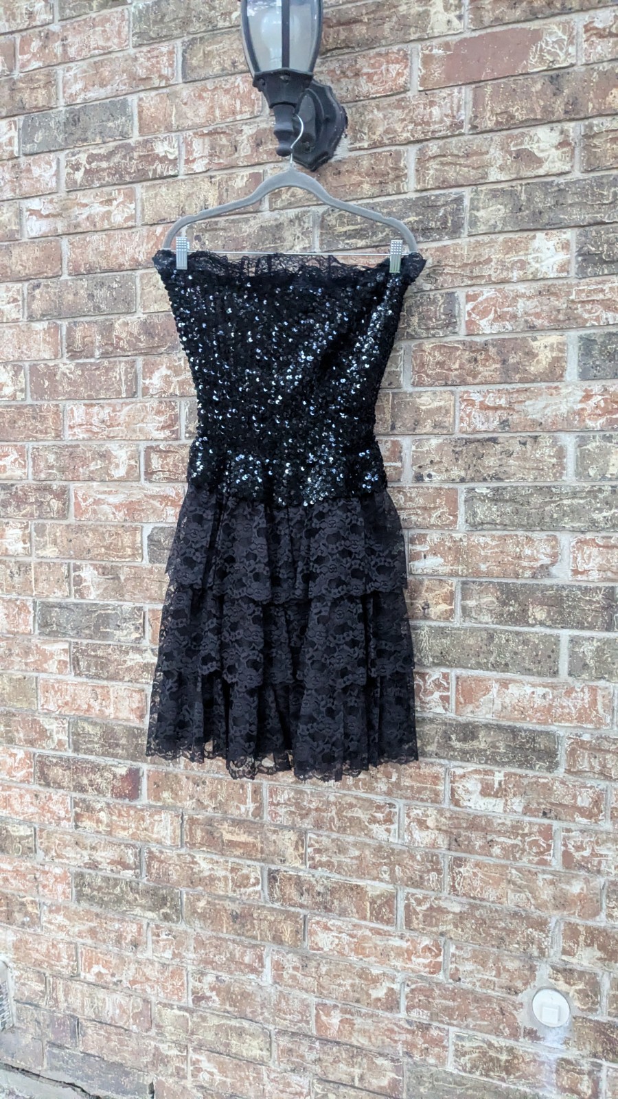 Vintage Flirtations 80s One Size S/M Sequin+Layered Lace Cocktail Party Dress