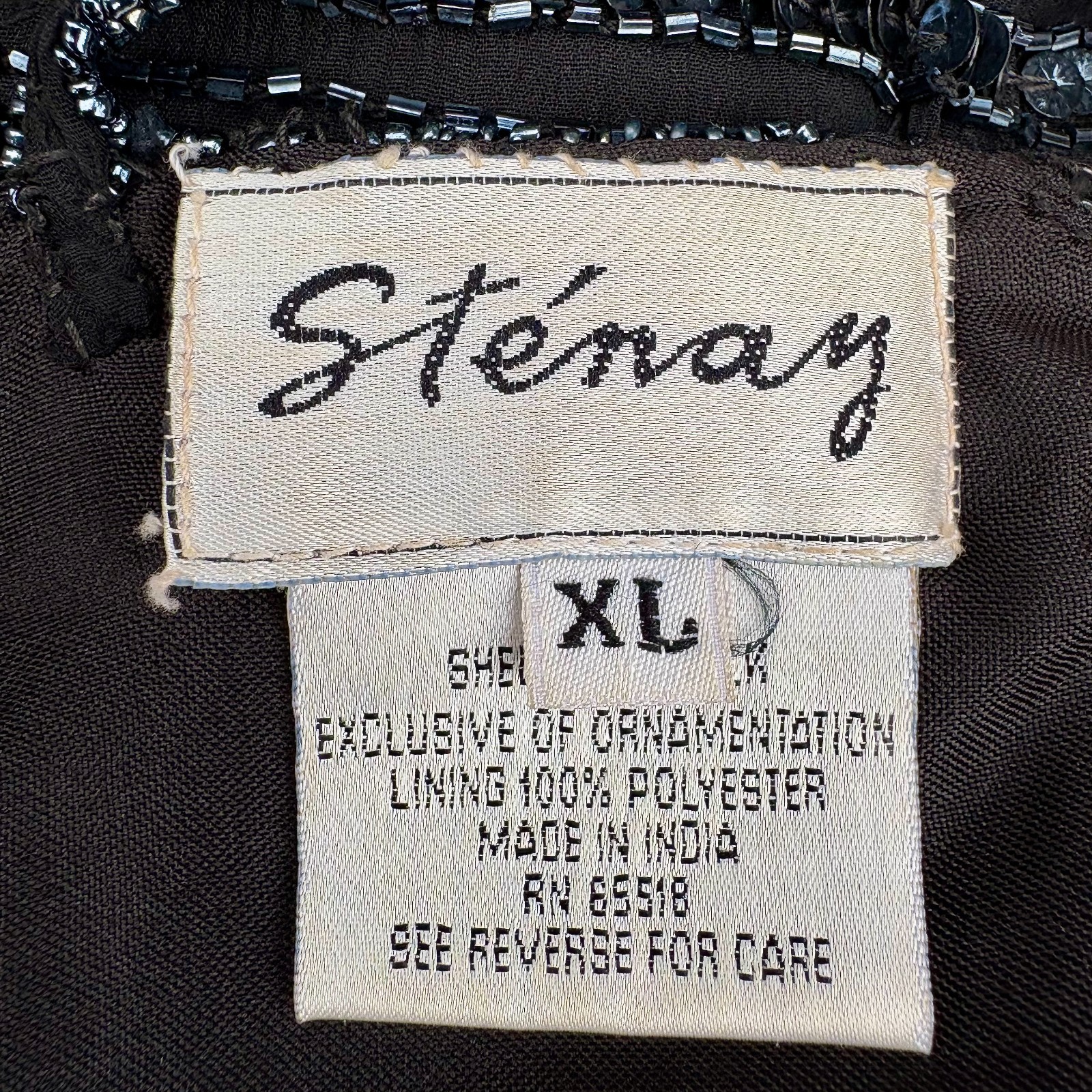 vtg BLACK silk BEADED fitted TOP CAMISOLE scallop by STENAY size XL seed & bugle