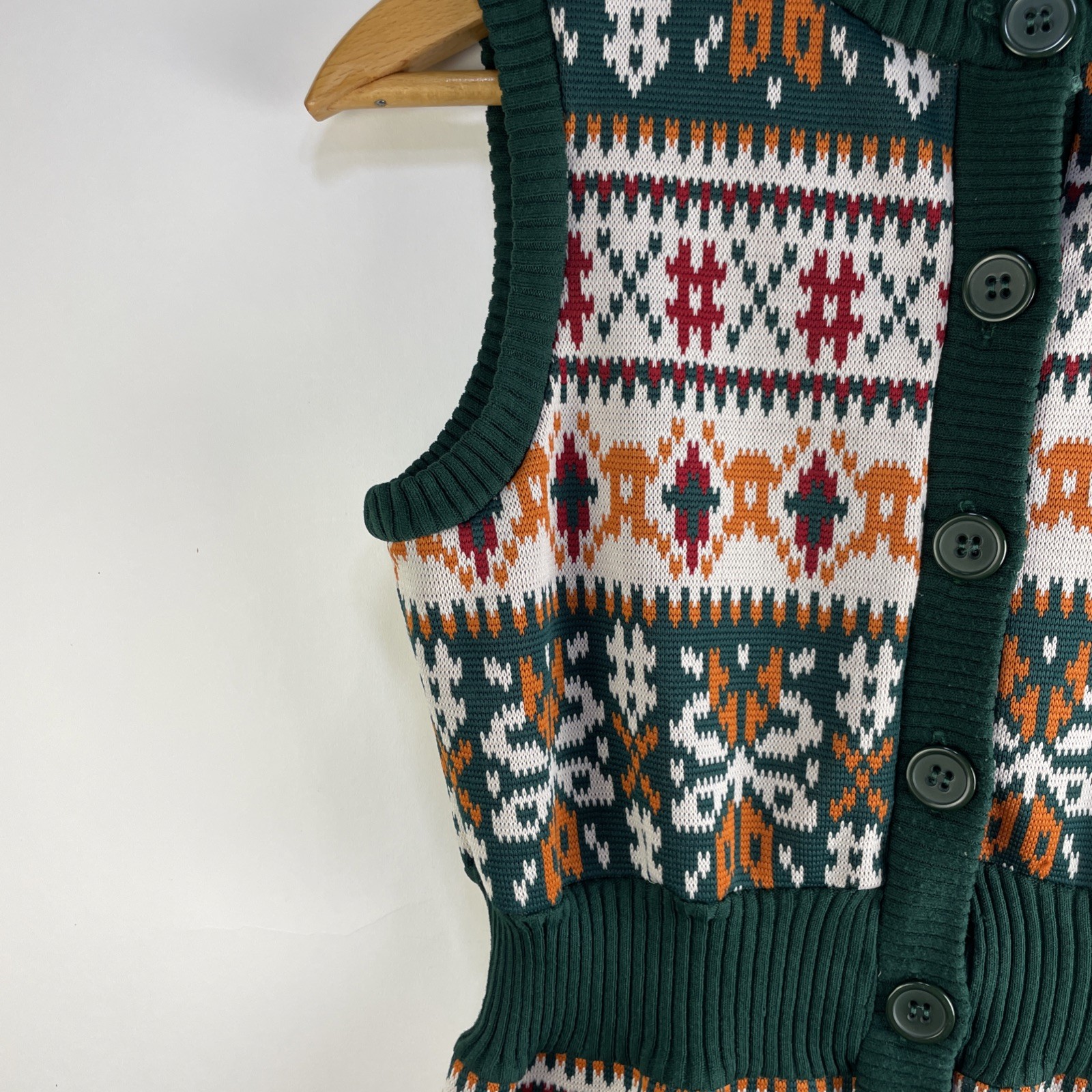 VTG J.C. Penney Acrylic Fair Isle Button Front Tunic Vest Women&rsquo;s Small