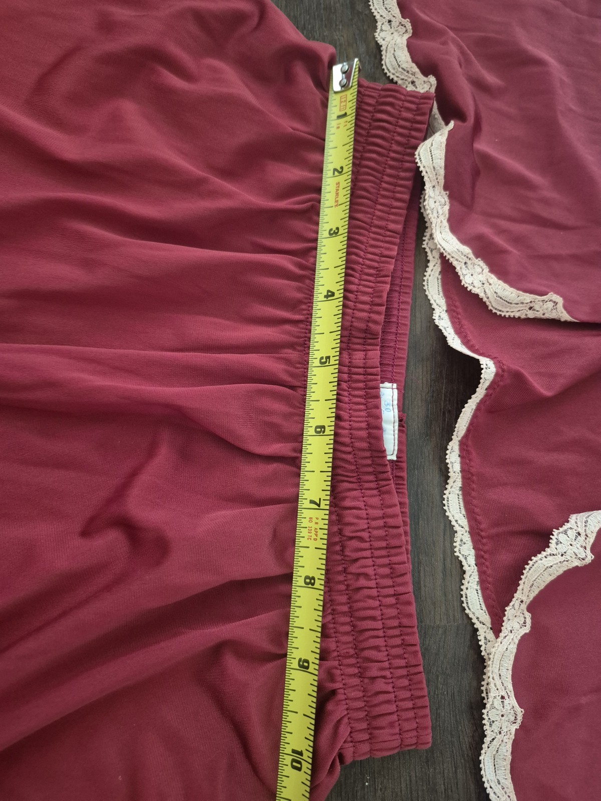 Vintage Vanity Fair Nylon Pajama Set in Burgundy and Beige with Lace Trim, 30