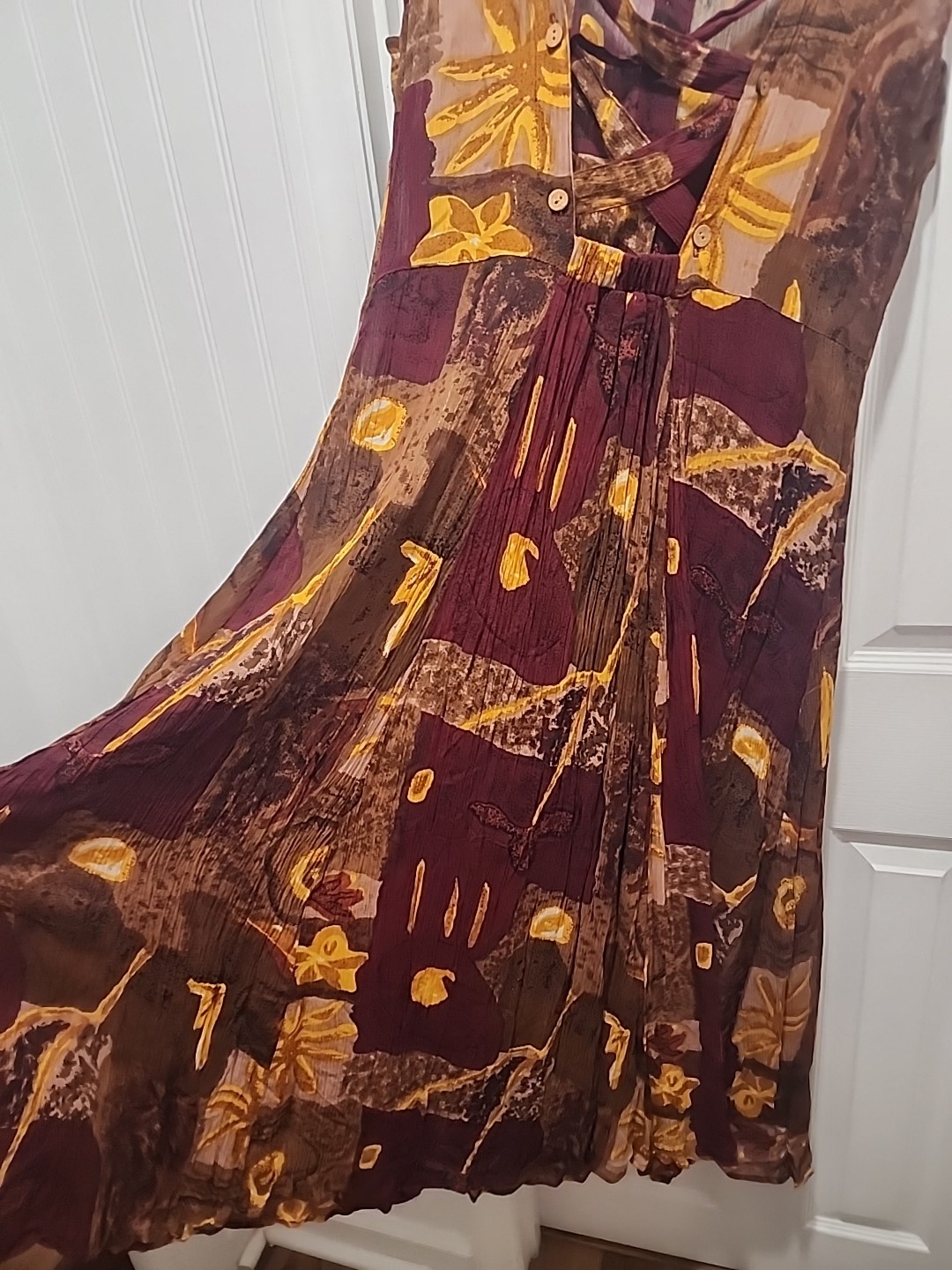 Vtg 90s Y2K Jasmine by KVM Button Front Crinkle Dress Criss Cross Back Sz Med