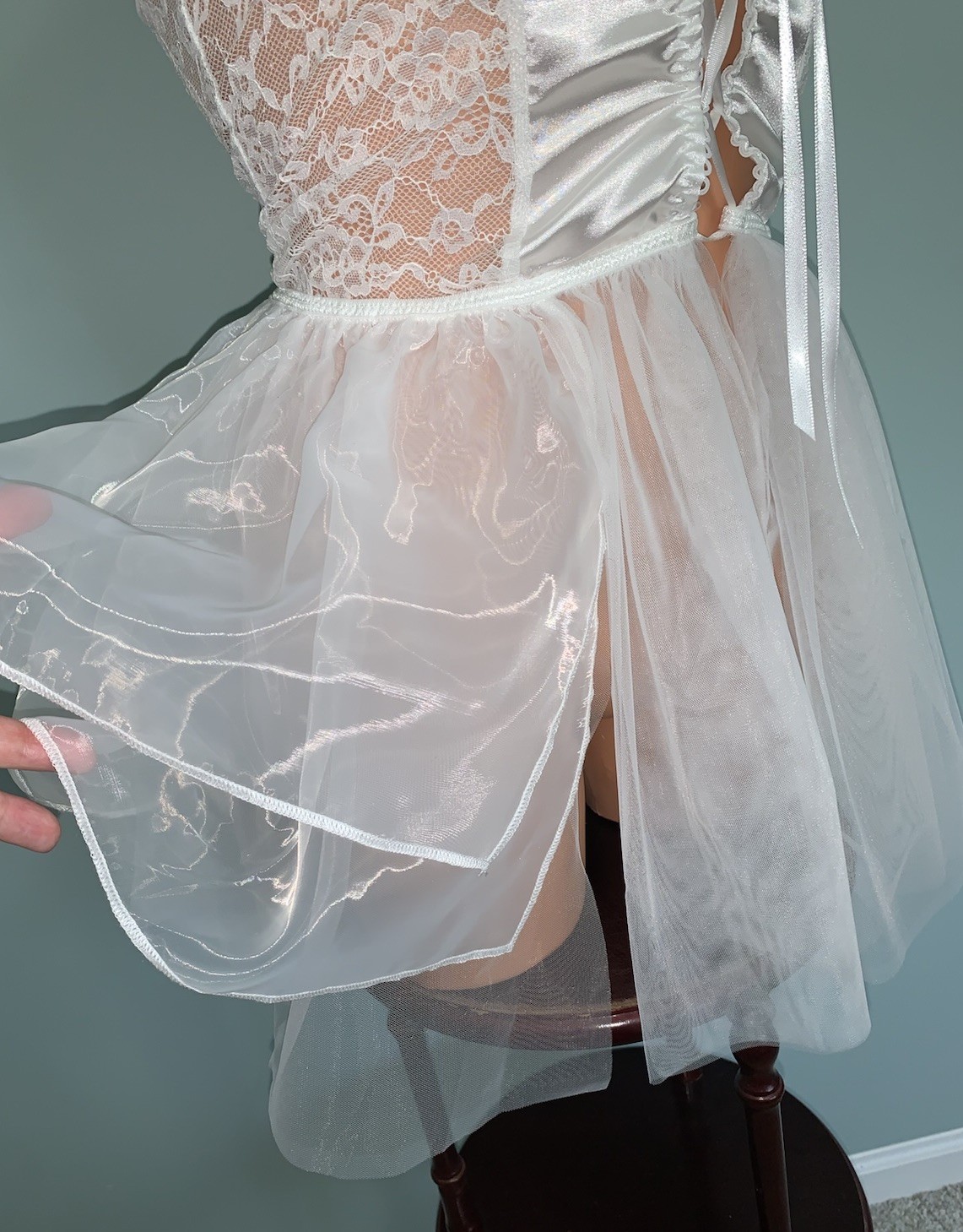NEW SHEER 3 layer Chiffon Bridal Nightie Negligee XL Satin Bow Ribbons TuTu