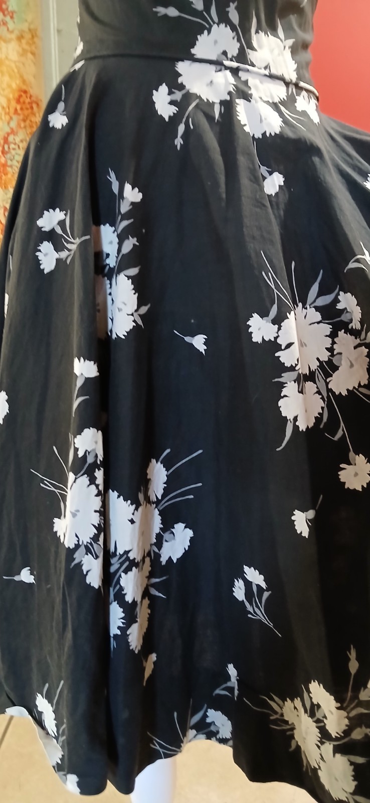 VTG 1950s Ann Marsh NY Fit To Flare Cotton Floral Scarf Neckline Day Dress XS