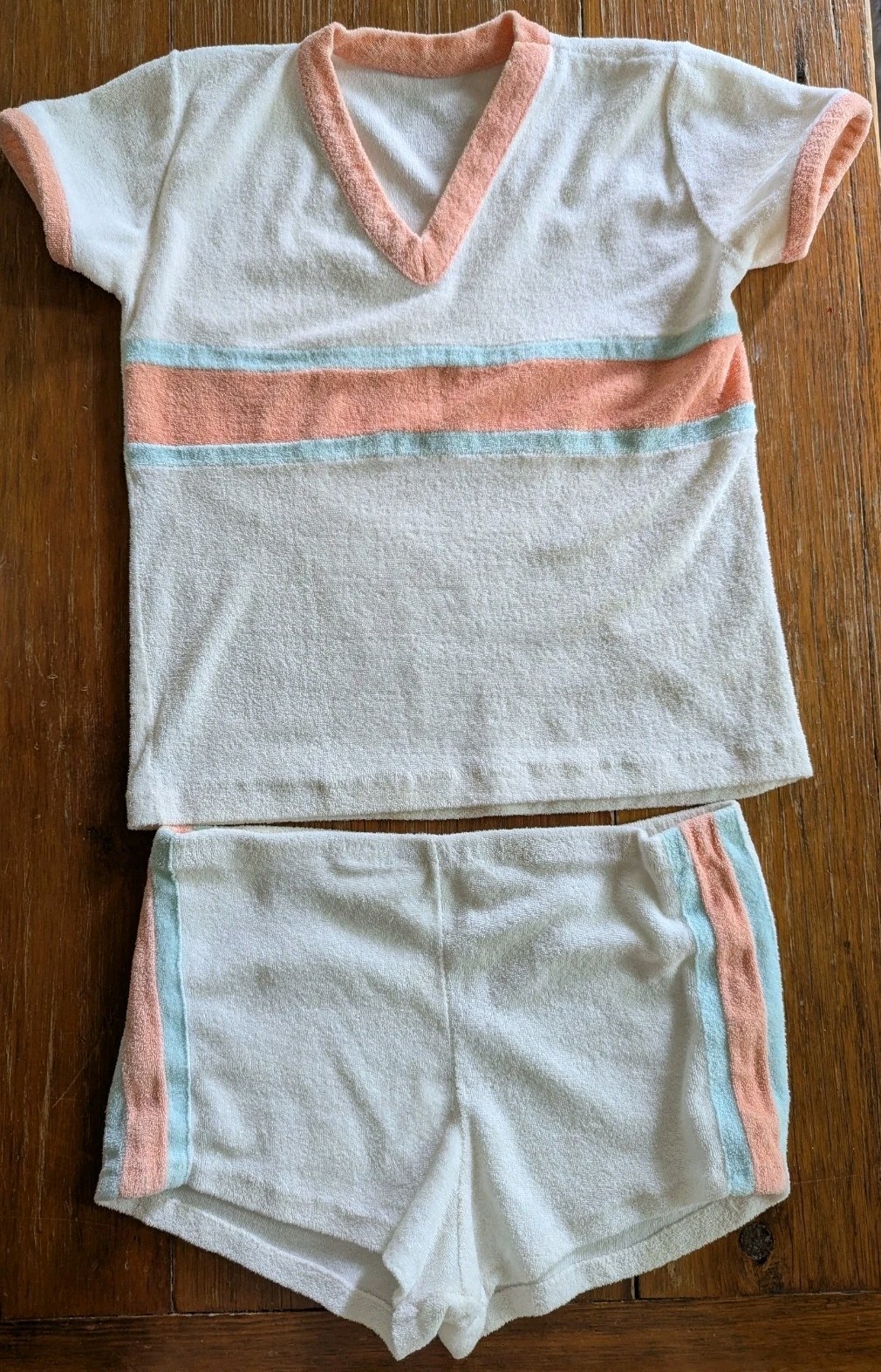 True Vintage 70s Terry Cloth Shorts Set Womens XS S Pastel Lounge Beach Surf