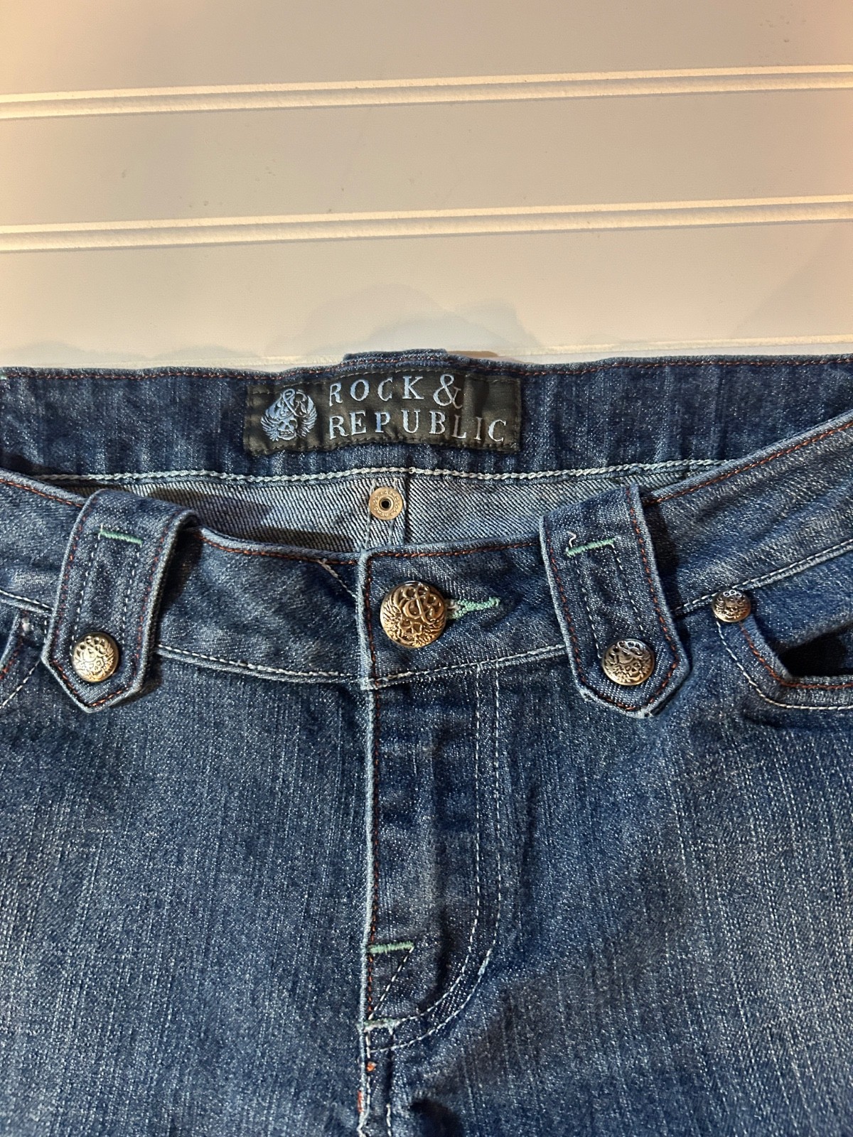 VINTAGE ROCK & Republic « Isaac » BOOT CUT JEANS Skull Orange blue s 31