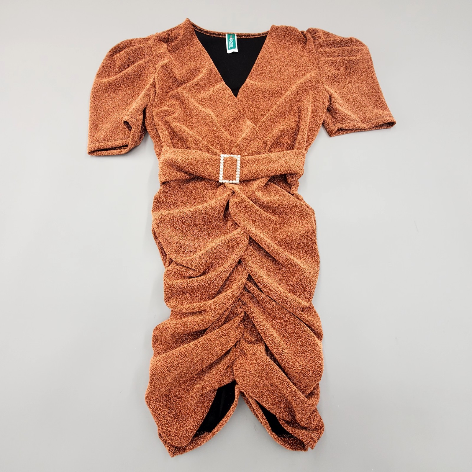 Vintage 80s Party Disco Dress Bronze Gold Lurex Sparkle Mini Bodycon Retro Sz M