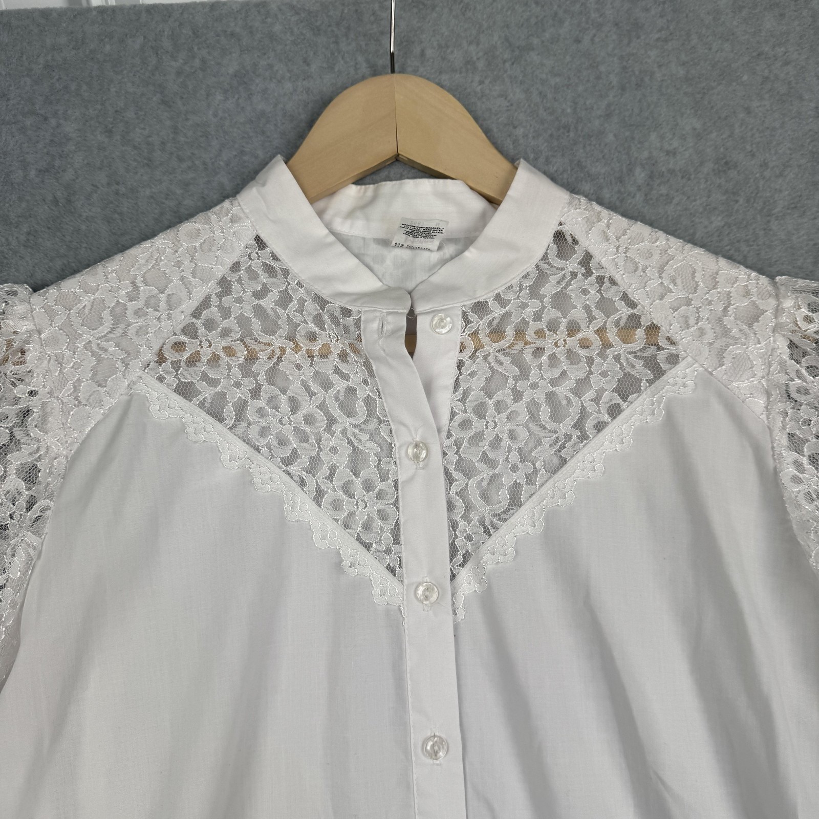 Vintage Malco Modes Blouse Womens Medium White Lace Yoke Half Sleeve Western