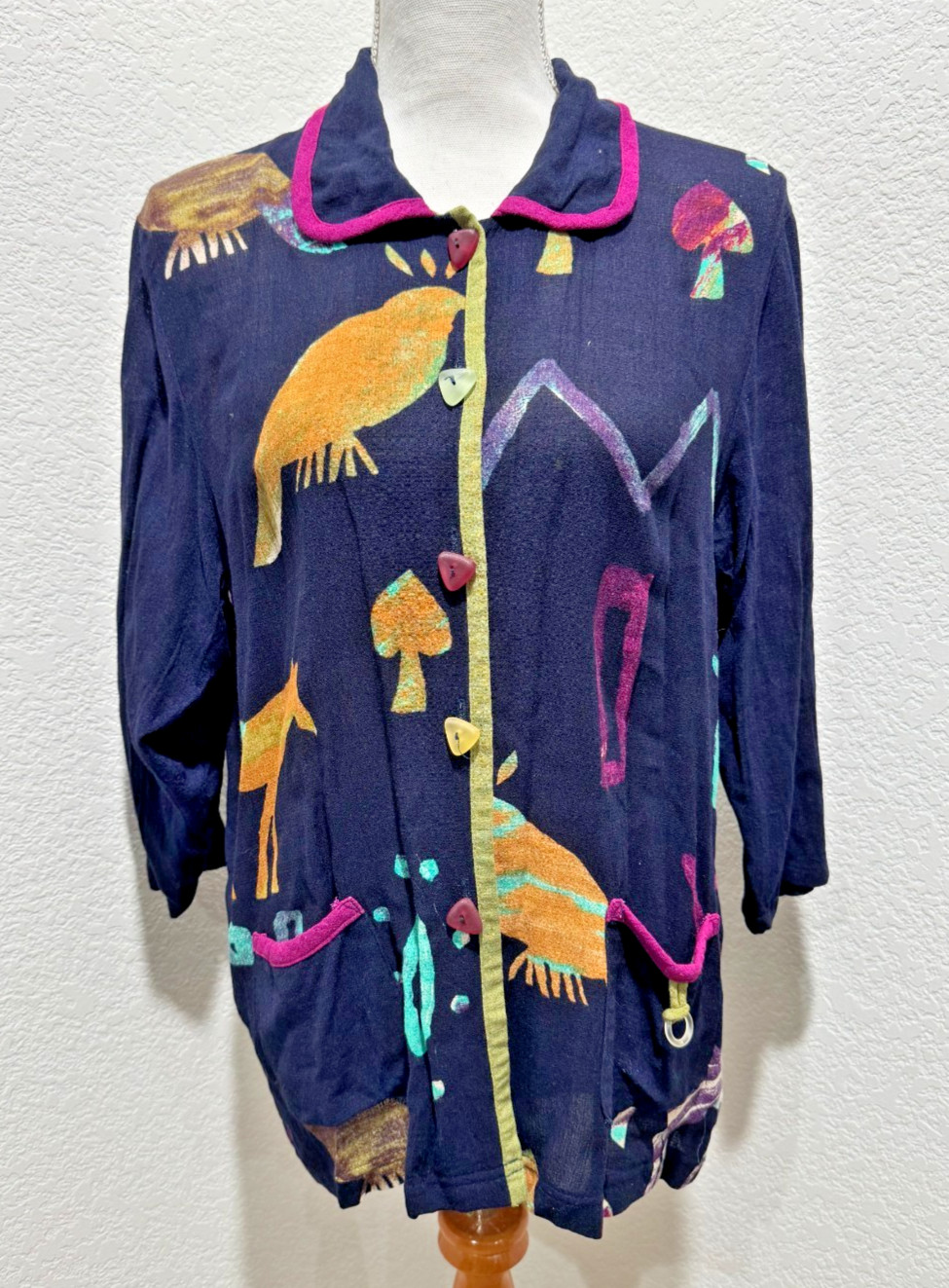 Vtg Nino Wong California Womens Sz M? Shirt Jacket Boho Art to Wear Horse Birds