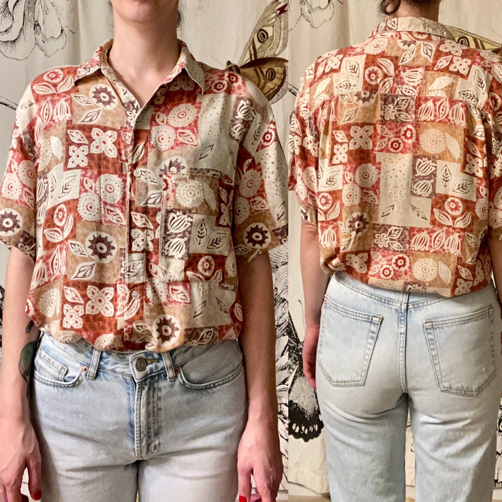 Vintage Guess By Georges Marciano small floral print short sleeved shirt button